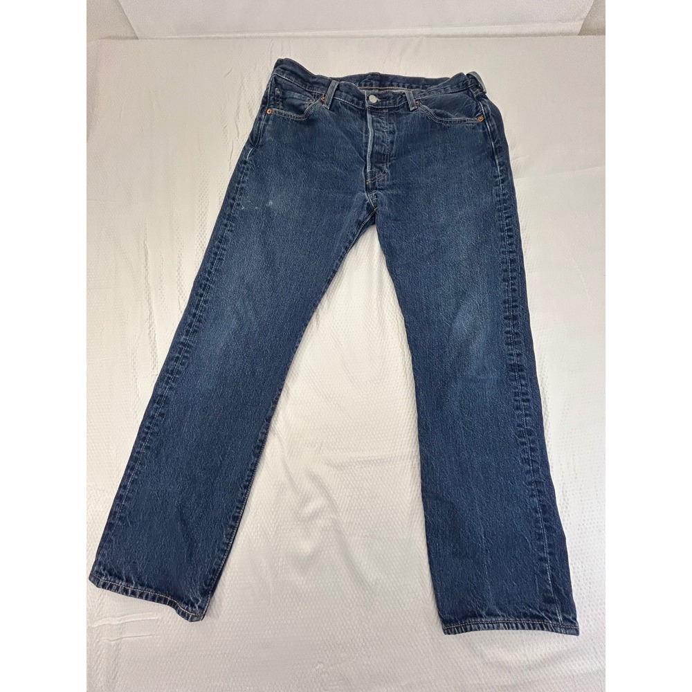 Levis 501 Premium Mens Dark Wash Straight Leg Button Fly Jeans W33 L30 Indigo